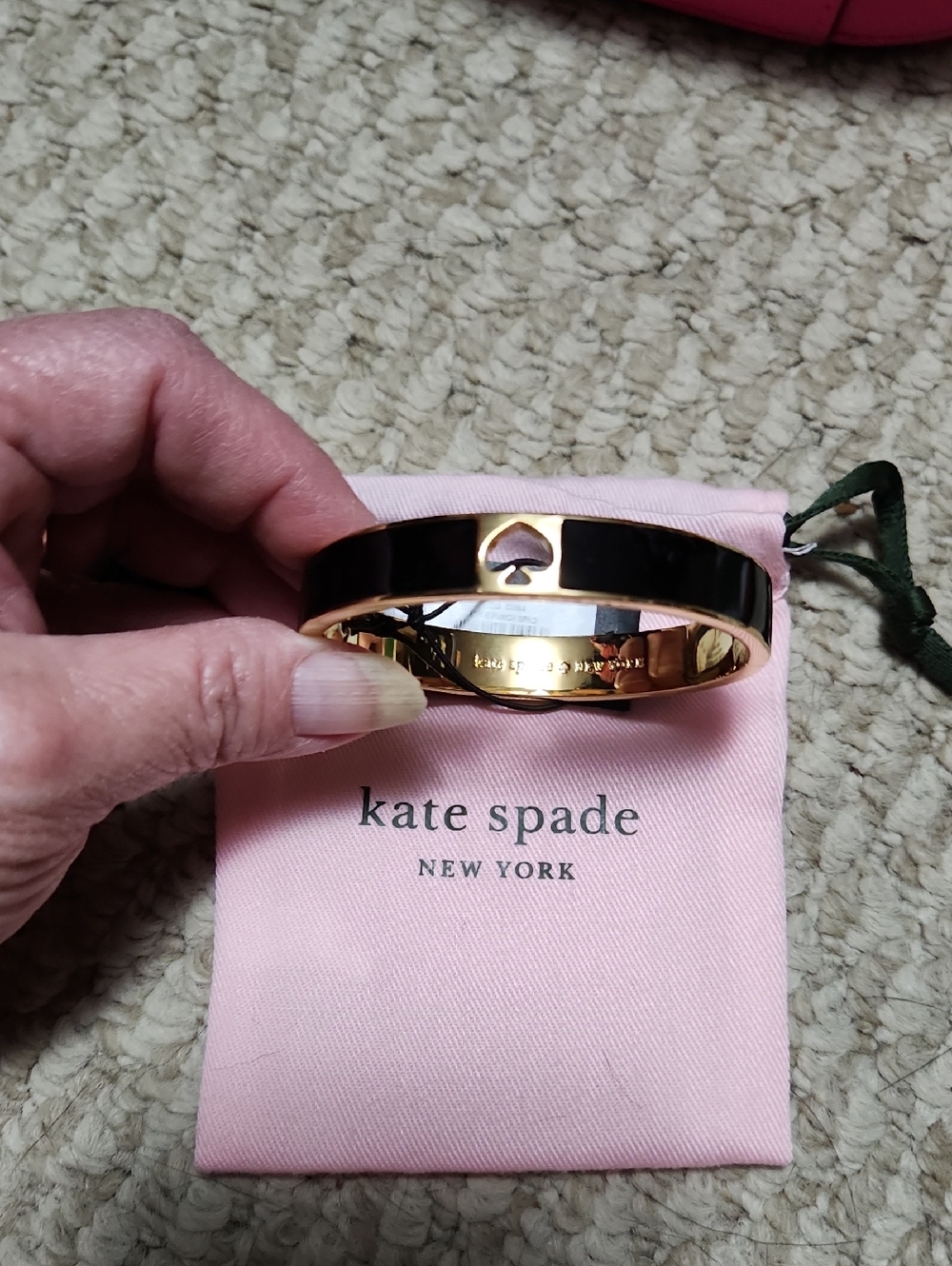 kate spade Black and Gold Spade Accent Enamel Bangle Bracelet